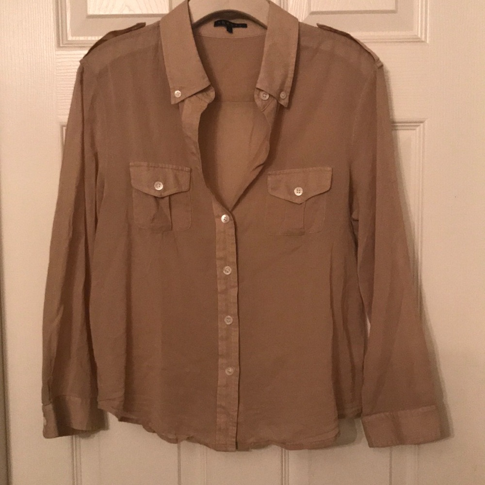 Theory Taupe Cotton Blouse. Size L, will fit s/m